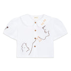 Eat Together Embroidered Frances Linen Blouse - White  x Sshepaints - Made to Order