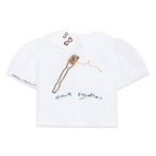 Eat Together Embroidered Frances Linen Blouse - White  x Sshepaints - Made to Order
