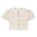 Frances Linen Cropped Blouse with Embroidered Trims - Natural - Pre order for End of September Delivery