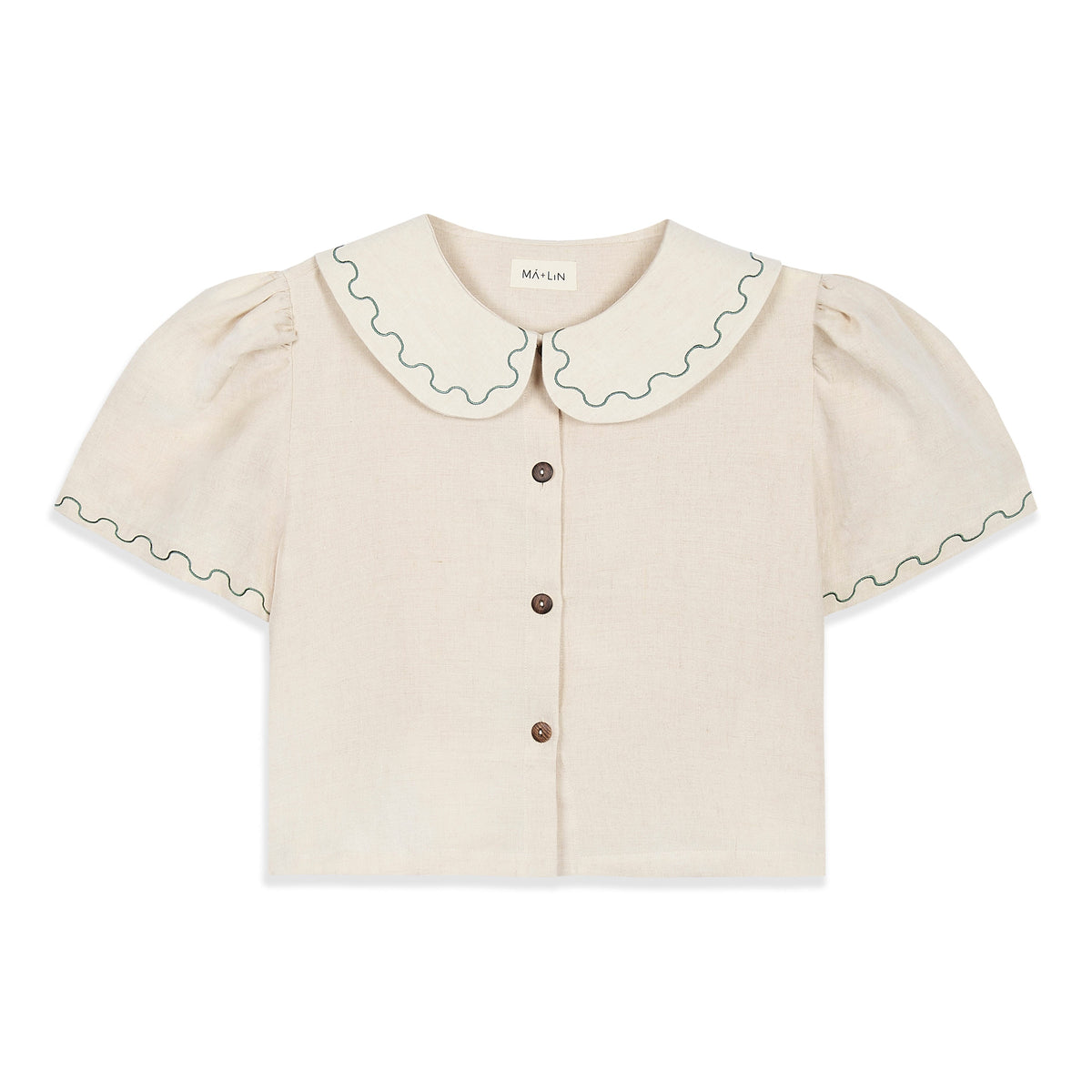 Frances Linen Cropped Blouse with Embroidered Trims - Natural - Pre order for End of September Delivery