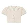 Frances Linen Cropped Blouse with Embroidered Trims - Natural - Pre order for End of September Delivery