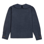 Claudine Wool Linen Overshirt  - Navy Pinstripe
