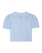 Frances Linen Cropped Blouse  - Royal Blue Gingham