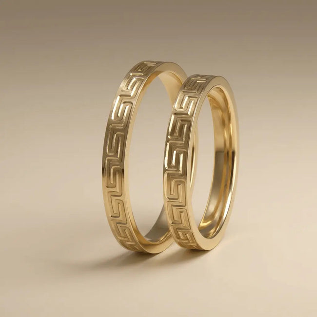 3mm Gold Wedding Band – Greek Key Engraved – 9ct/14ct/18ct Gold