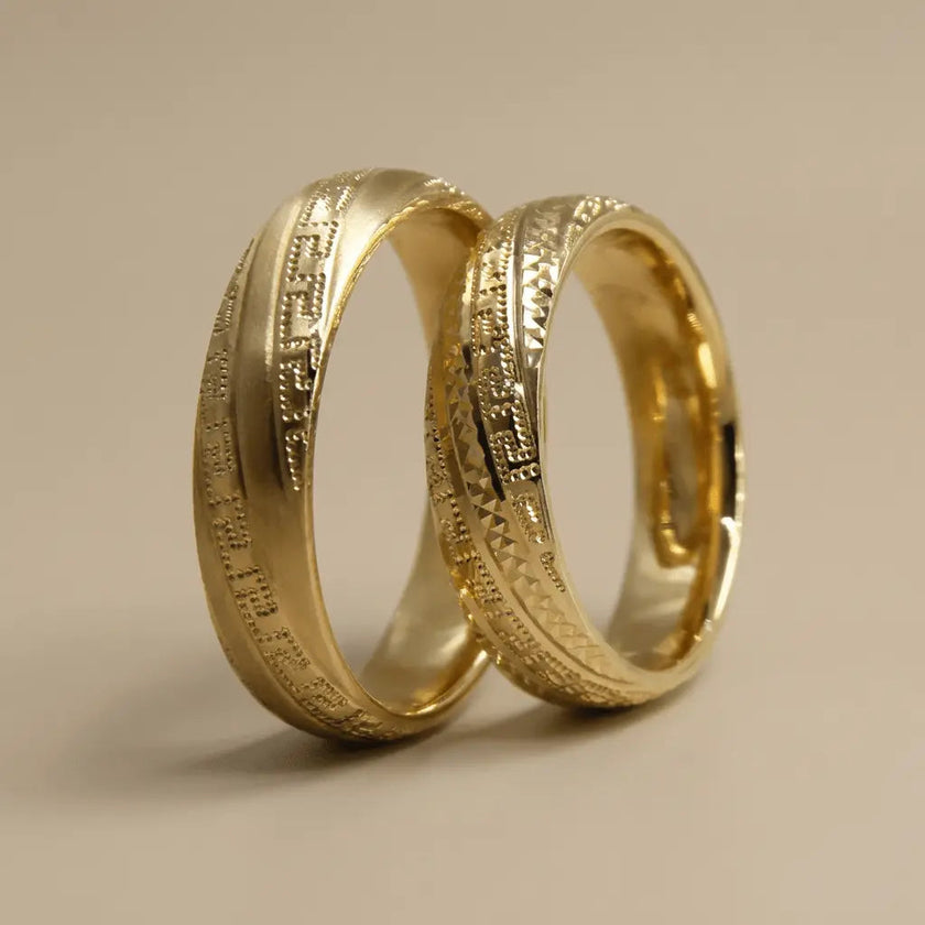 Alliance de mariage en or 5mm – Motif grec – Or 9ct/14ct/18ct