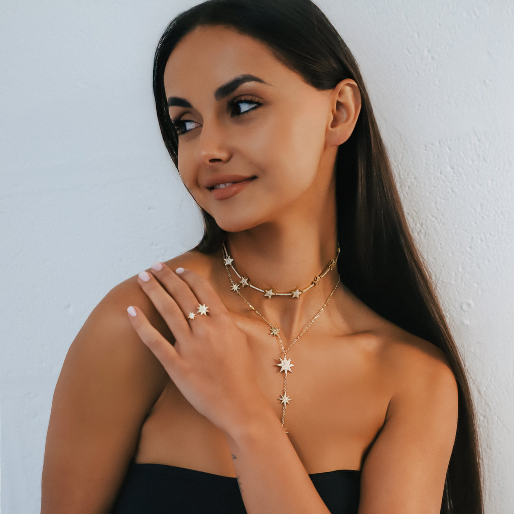Collier Pendentif Gouttelette Juliet Star Burst | Plaqué Or 18 carats