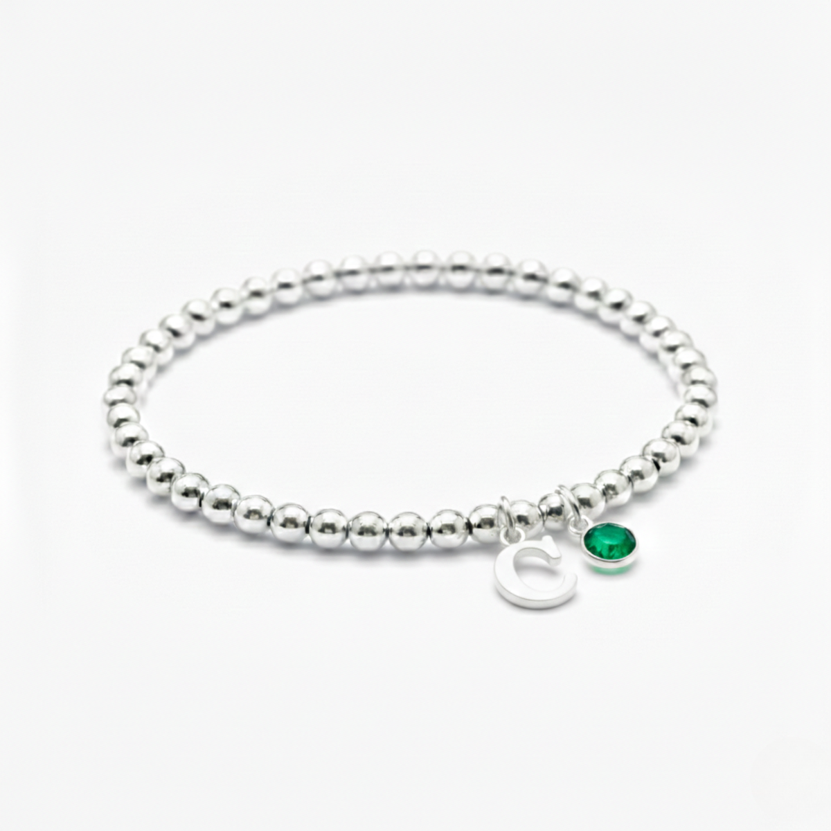 Personalised May Birthday Initial Letter & Birthstone Bracelet