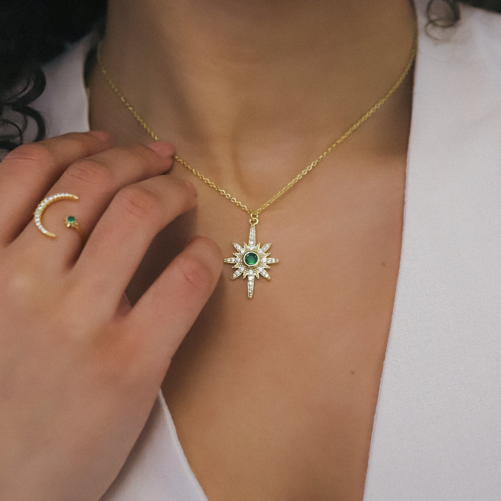 Collier Heidi North Star avec pierre de naissance | Plaqué or 18 carats
