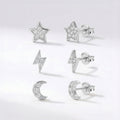 Conjunto de pendientes Miku Lightning, Luna y Estrella | Plata de ley 925