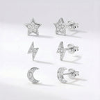 Conjunto de pendientes Miku Lightning, Luna y Estrella | Plata de ley 925