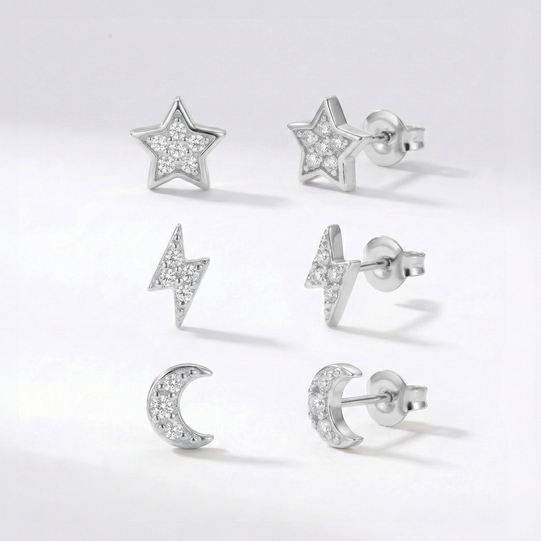 Conjunto de pendientes Miku Lightning, Luna y Estrella | Plata de ley 925