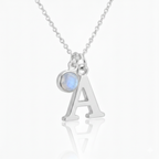 June Birthstone Necklace with Initial Charm – Moonstone Gift for Her