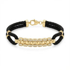 14K Gold Detail Bracelet – Golden Mosaic Braided | Braided Black Band | Majestic Jewellery
