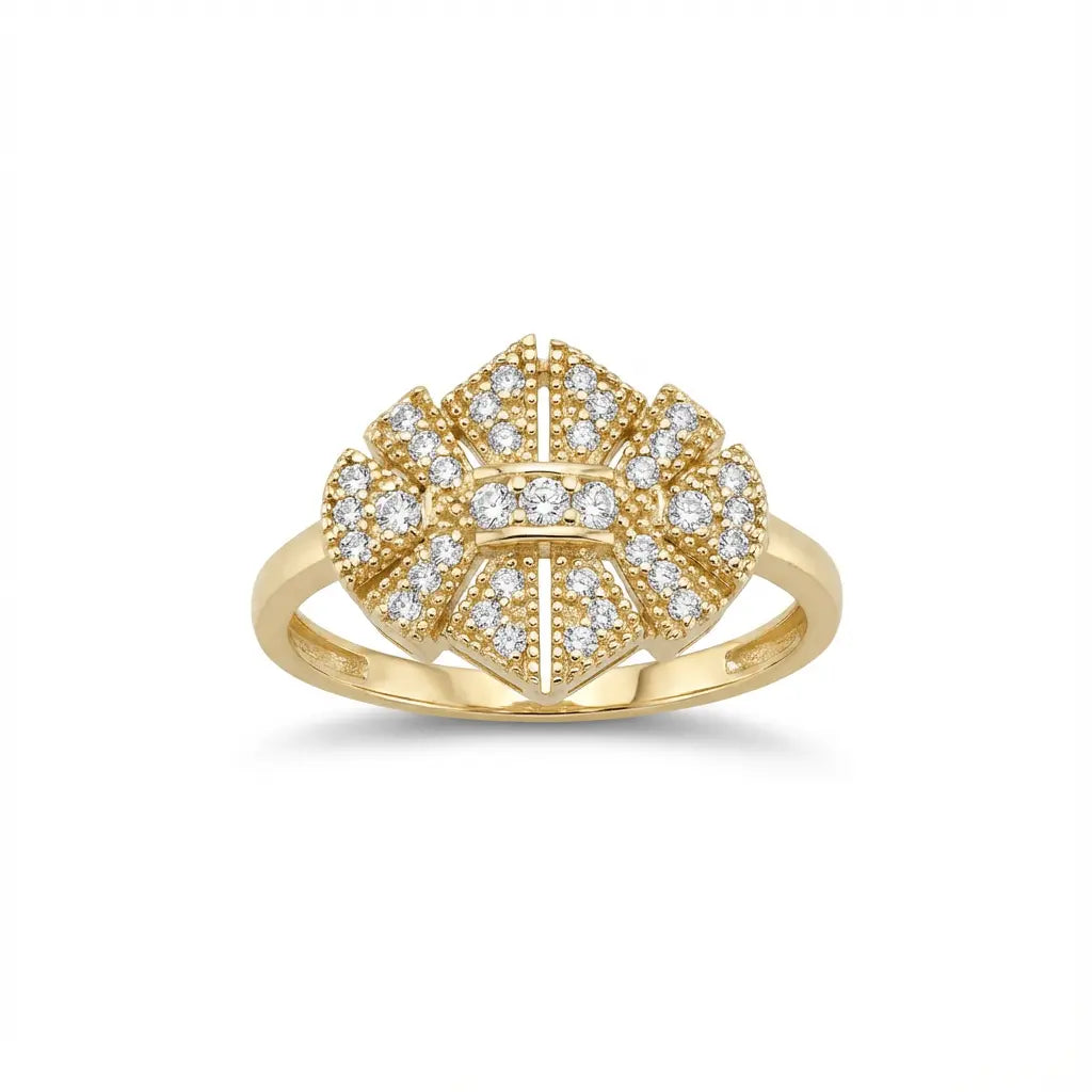 Solid Gold Ring – Radiant Brilliance: Mosaic Elegant Bold Statement Piece | Gold | Majestic Jewellery