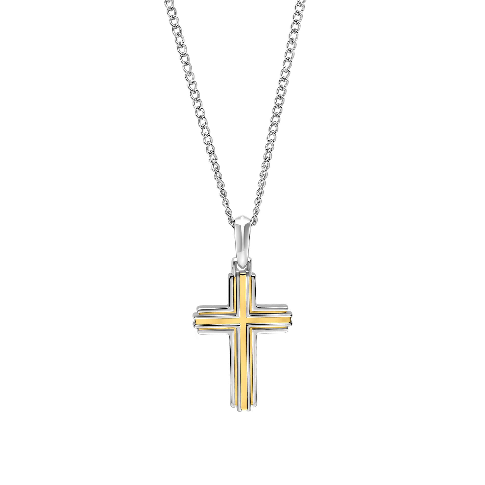 Fred Bennett Two Tone Stainless Steel Cross Necklace
