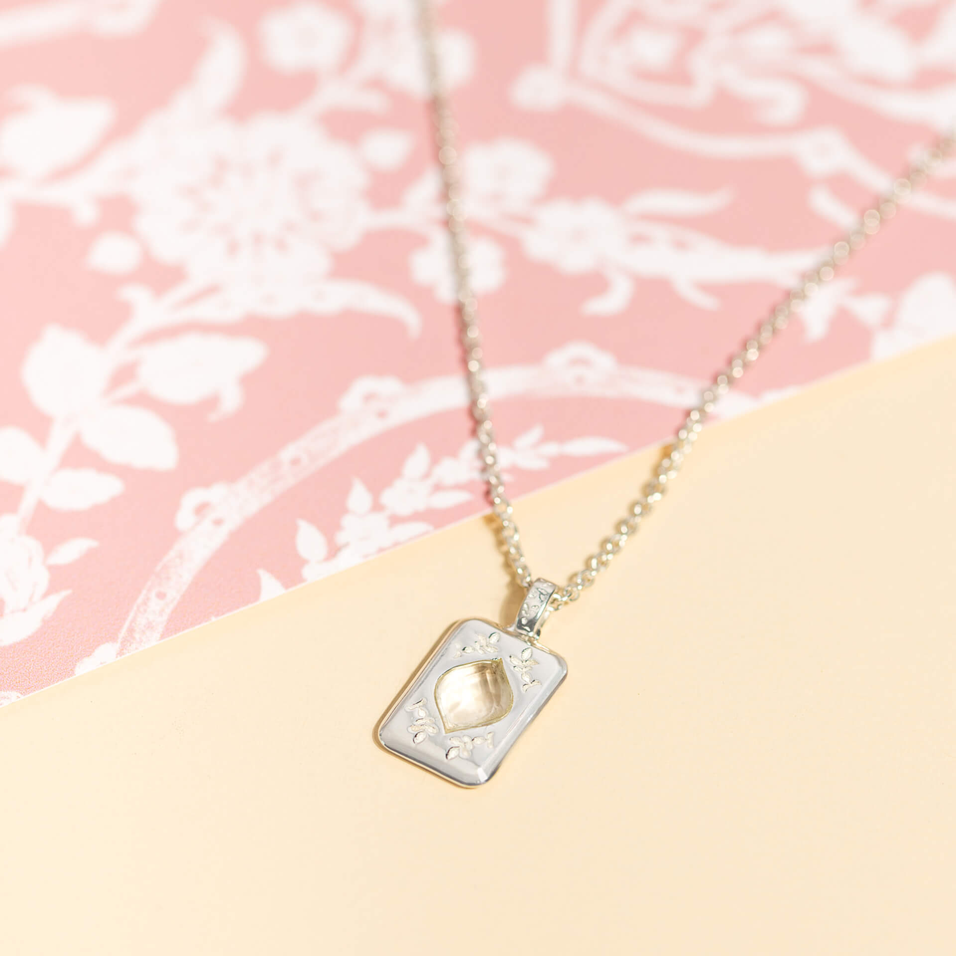 Laura Ashley Silver Foscot Damask White Topaz Necklace