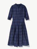 Button Midi dress with pockets Organic Navy Check Linen  – Talitha | No More Nobody