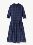 Button Midi dress with pockets Organic Navy Check Linen  – Talitha | No More Nobody