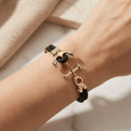 14K Gold Detail Bracelet – Nautical Anchor with Double Braided | Braided Black Band | Majestic Jewellery