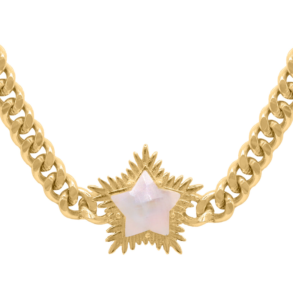Collier ras du cou étoile à pointes Odette Moonstone | Plaqué or 18 carats