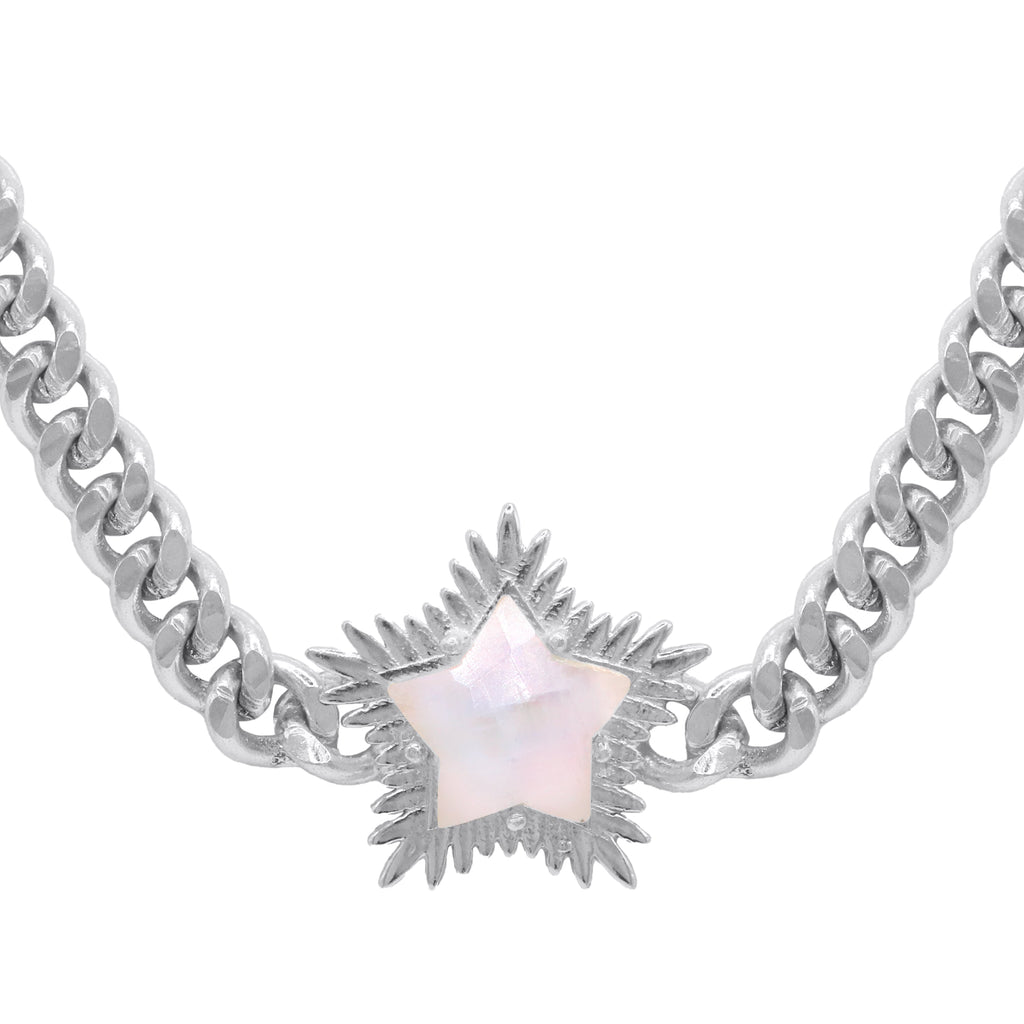 Collier ras-du-cou étoile pointue Odette Pierre de Lune | Argent sterling 925