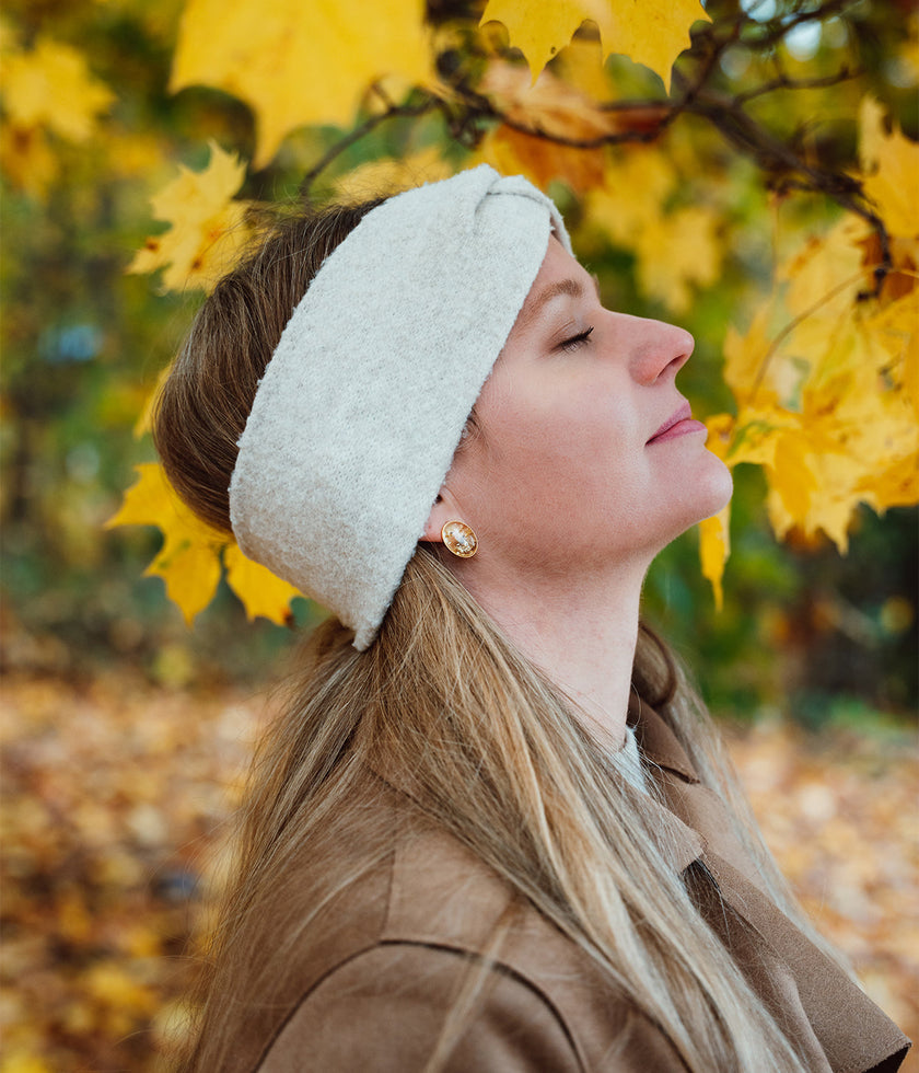 Oval Citrus Amber and Gold Stud Earrings