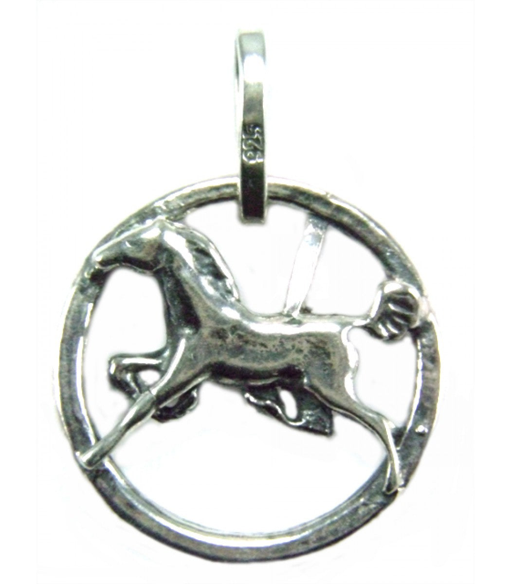 Silver Steed Horse in a Circle Pendant