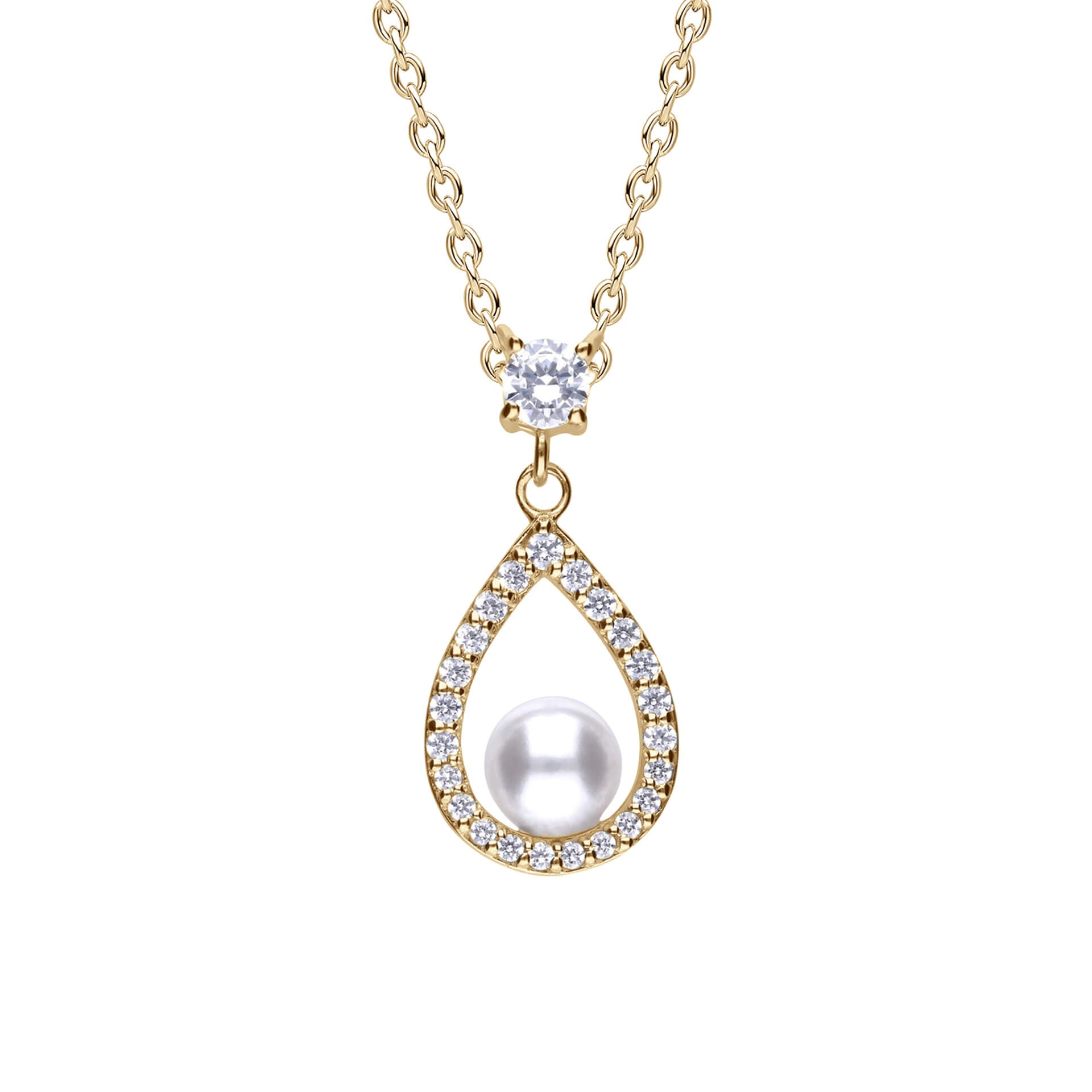 Diamonfire Open Halo Teardrop Pendant with Shell Pearl