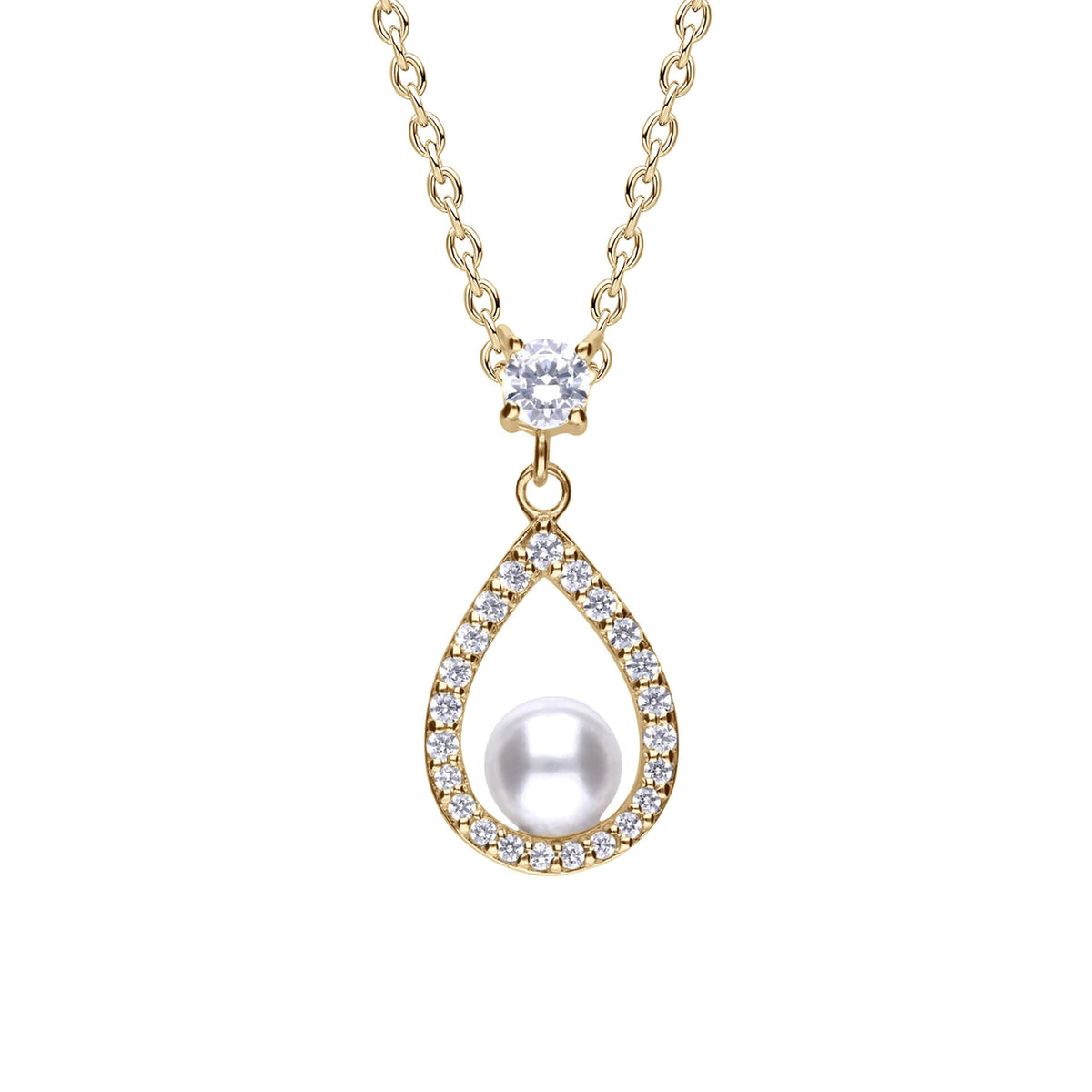 Diamonfire Open Halo Teardrop Pendant with Shell Pearl