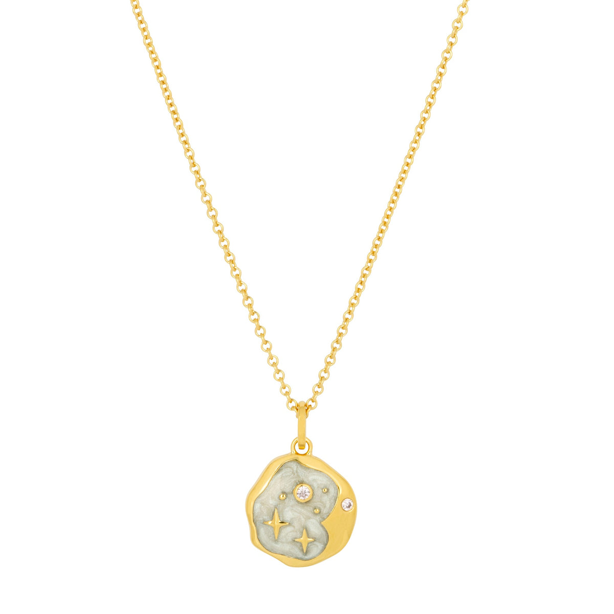 Pink Opal and Pearl Enamel Starry Night Gold Necklace