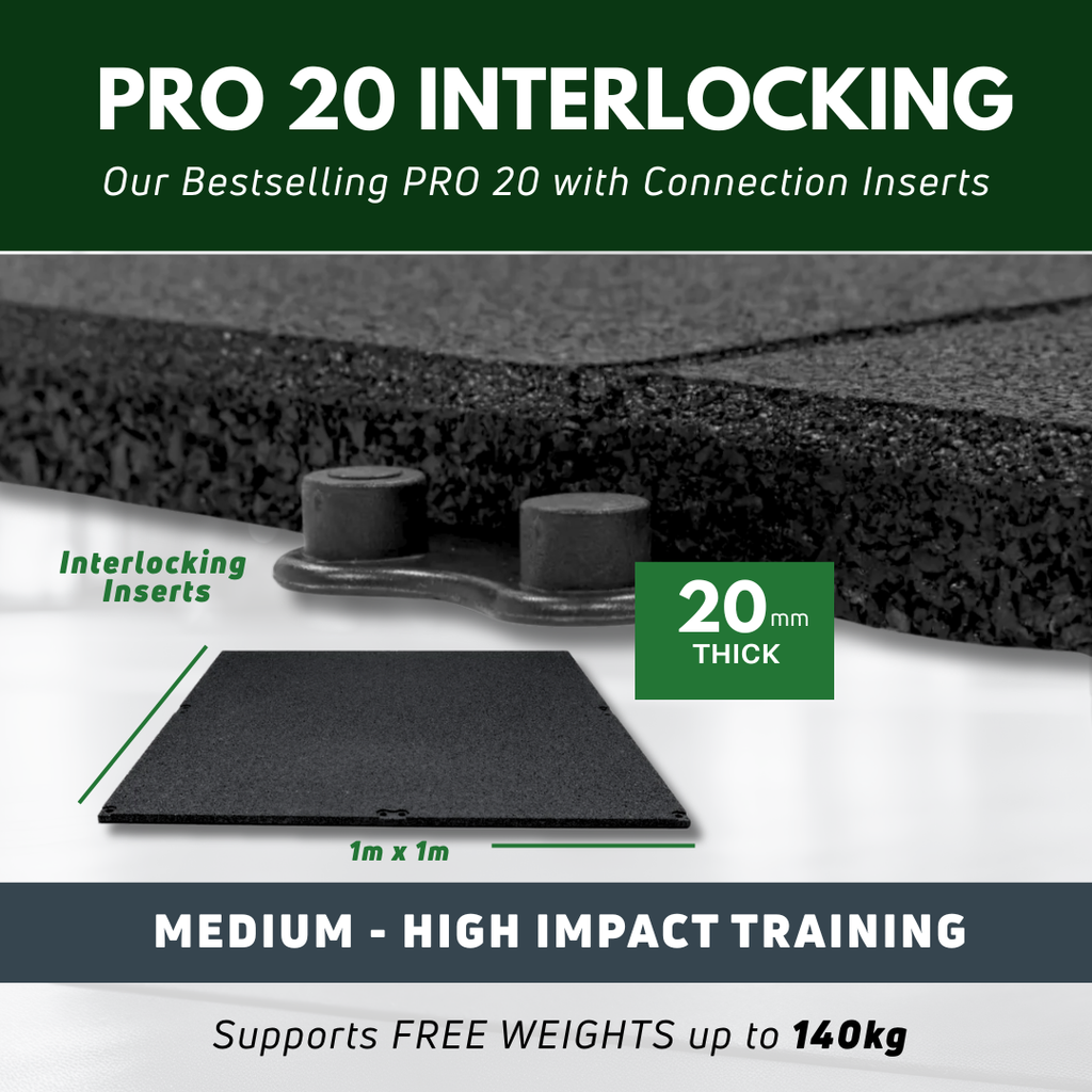 20mm PRO Interlocking Gym Tiles – Connection Inserts Included
