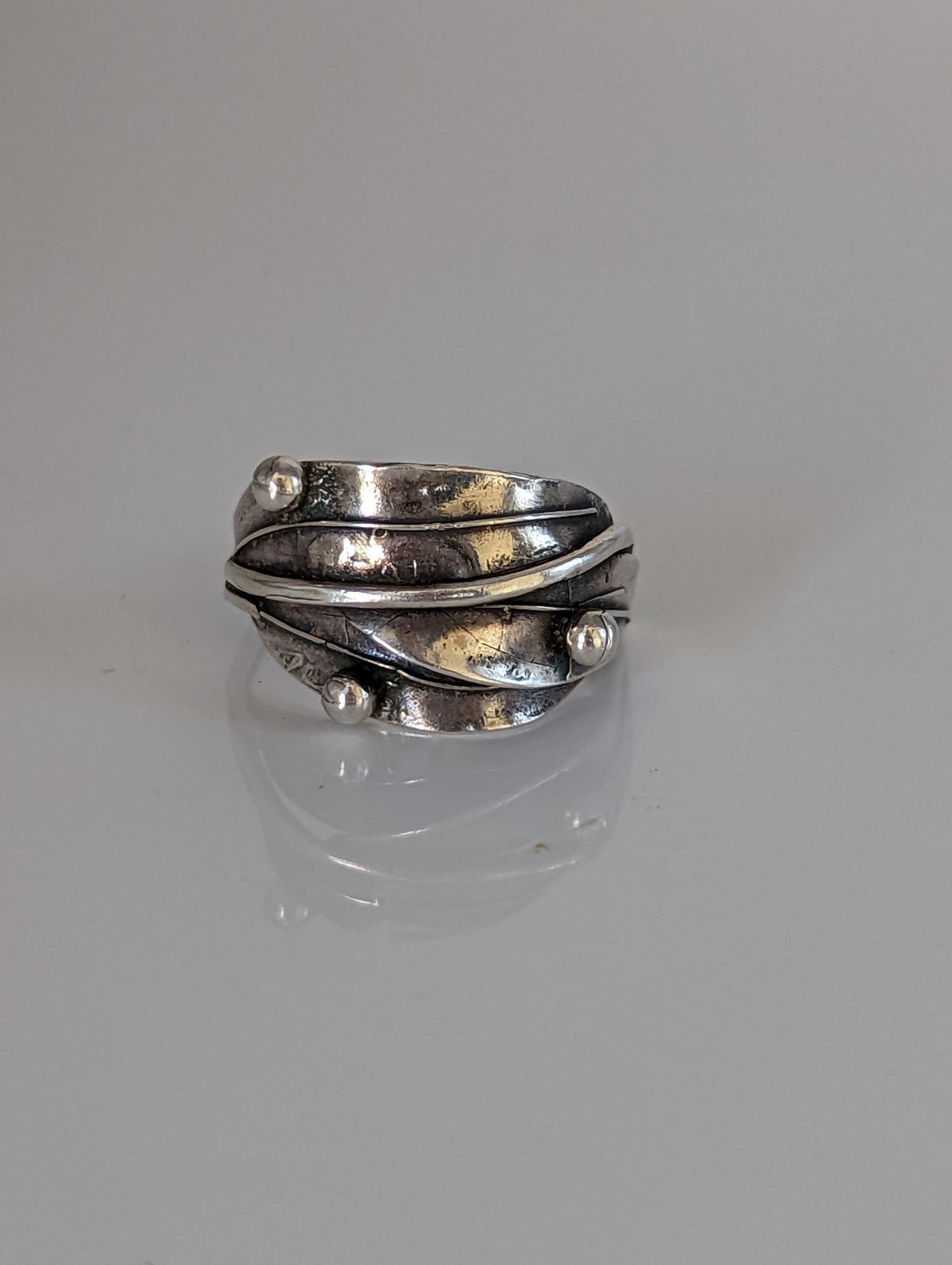 925 Silver Leaves Ring with Silver Buds – Nature-Inspired Gift