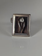 Silver Steed Large Unique Rose in a Frame Silver Ring