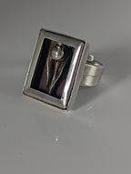 Silver Steed Large Unique Rose in a Frame Silver Ring