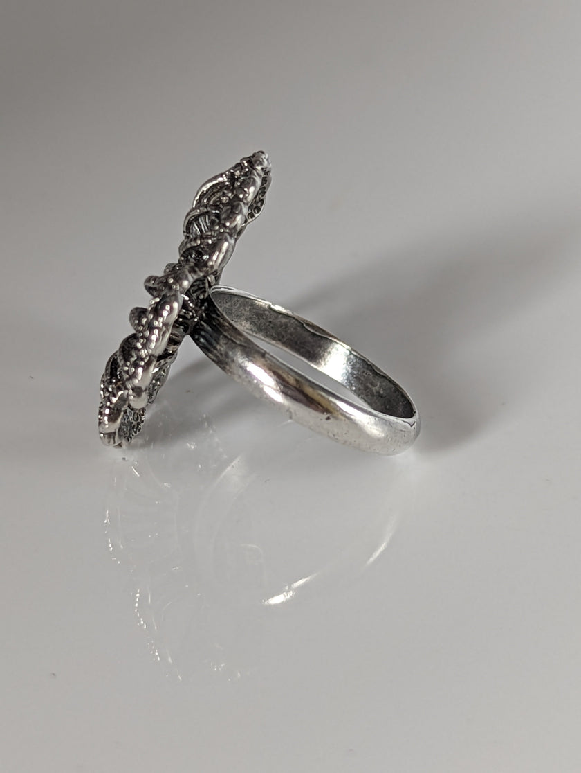 Silver Steed Large Unique Flower Handmade Silver Ring