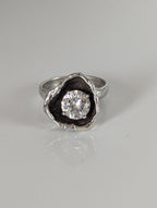Silver Steed Large Zirconia in a Flower Silver Ring