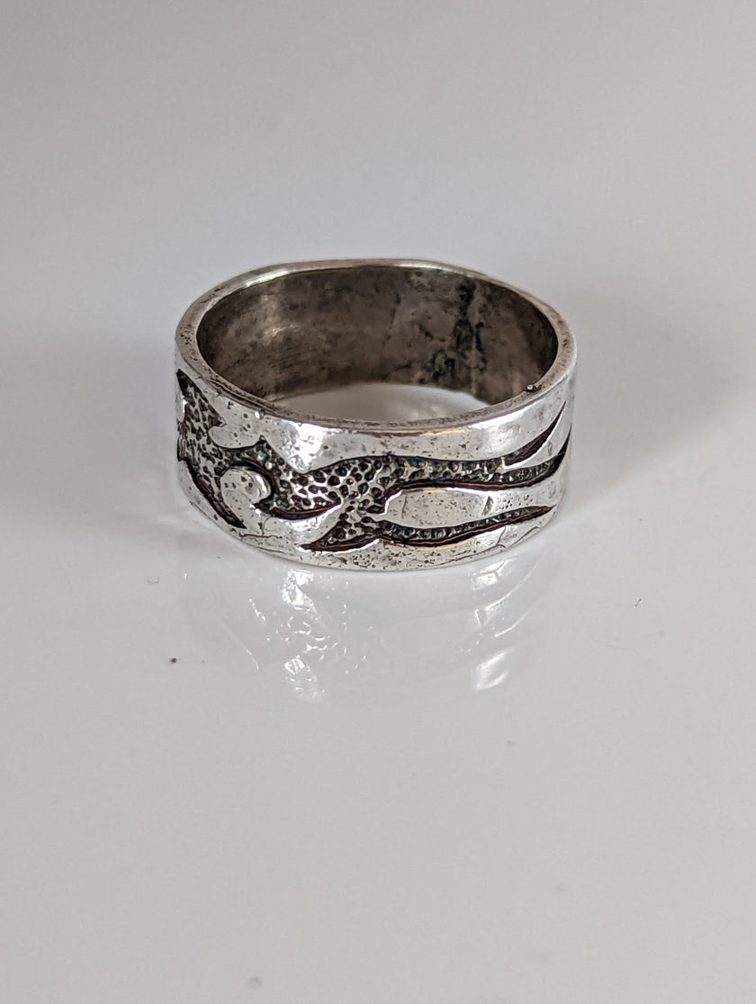 Silver Steed Flames Ring