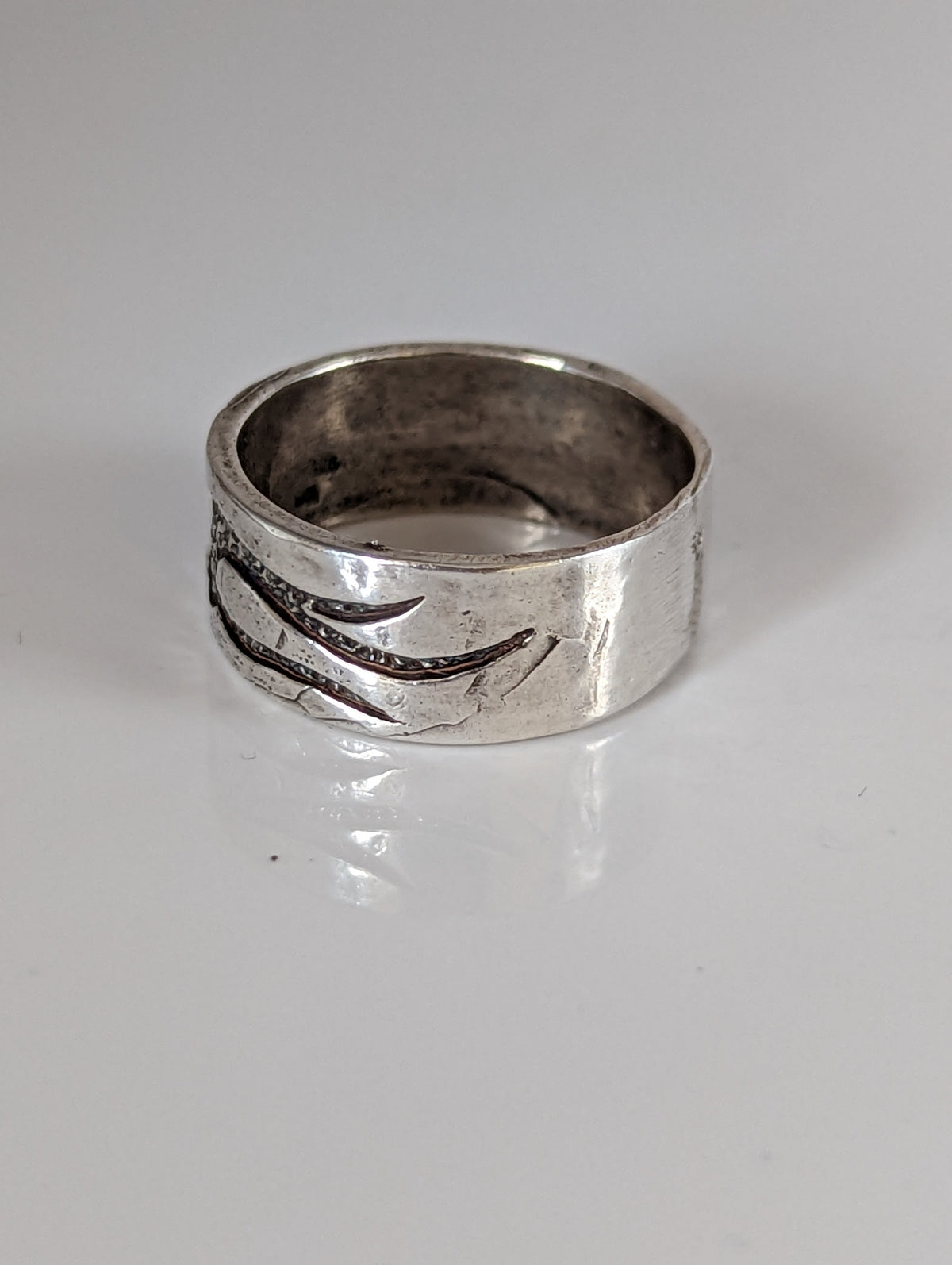 Silver Steed Flames Ring