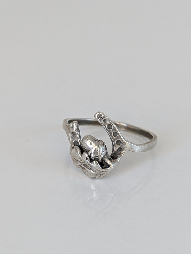 Bague Fer à Cheval, Gland et Feuille de Chêne en Argent 925 – Cadeau Symbolique Nature