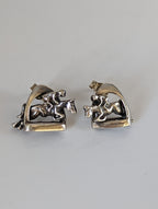 Silver Steed 3D Jump over the Stirrup Stud Earrings