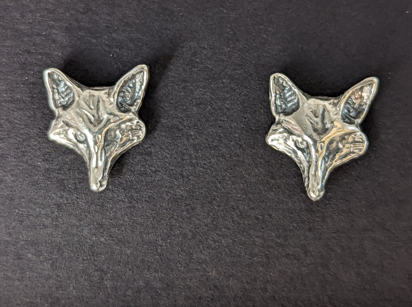 Silver Steed Fox Head Stud Earrings
