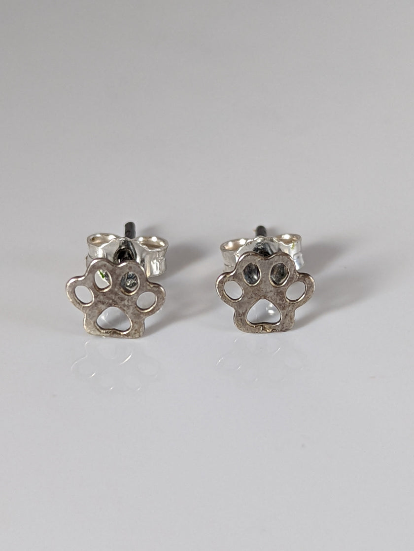 Silver Steed Silver Dog Paws 1 Stud Earrings