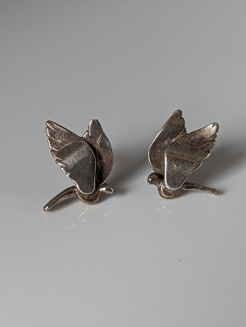 Silver Steed Bird Stud Earrings