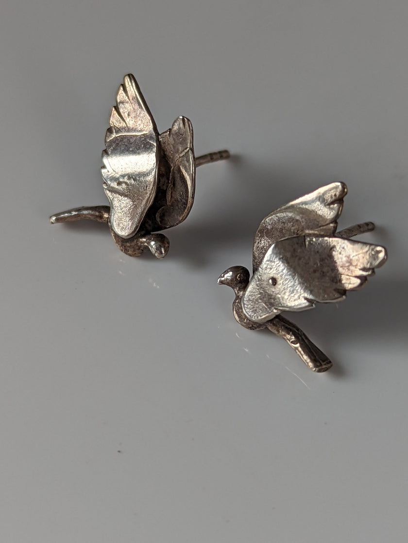 Silver Steed Bird Stud Earrings