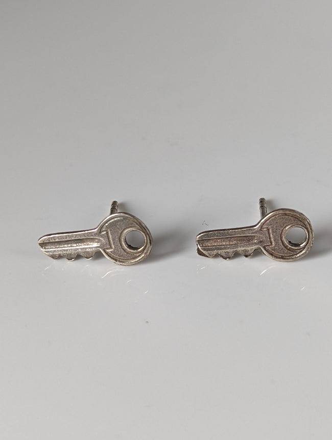 Silver Steed Key Stud Earrings