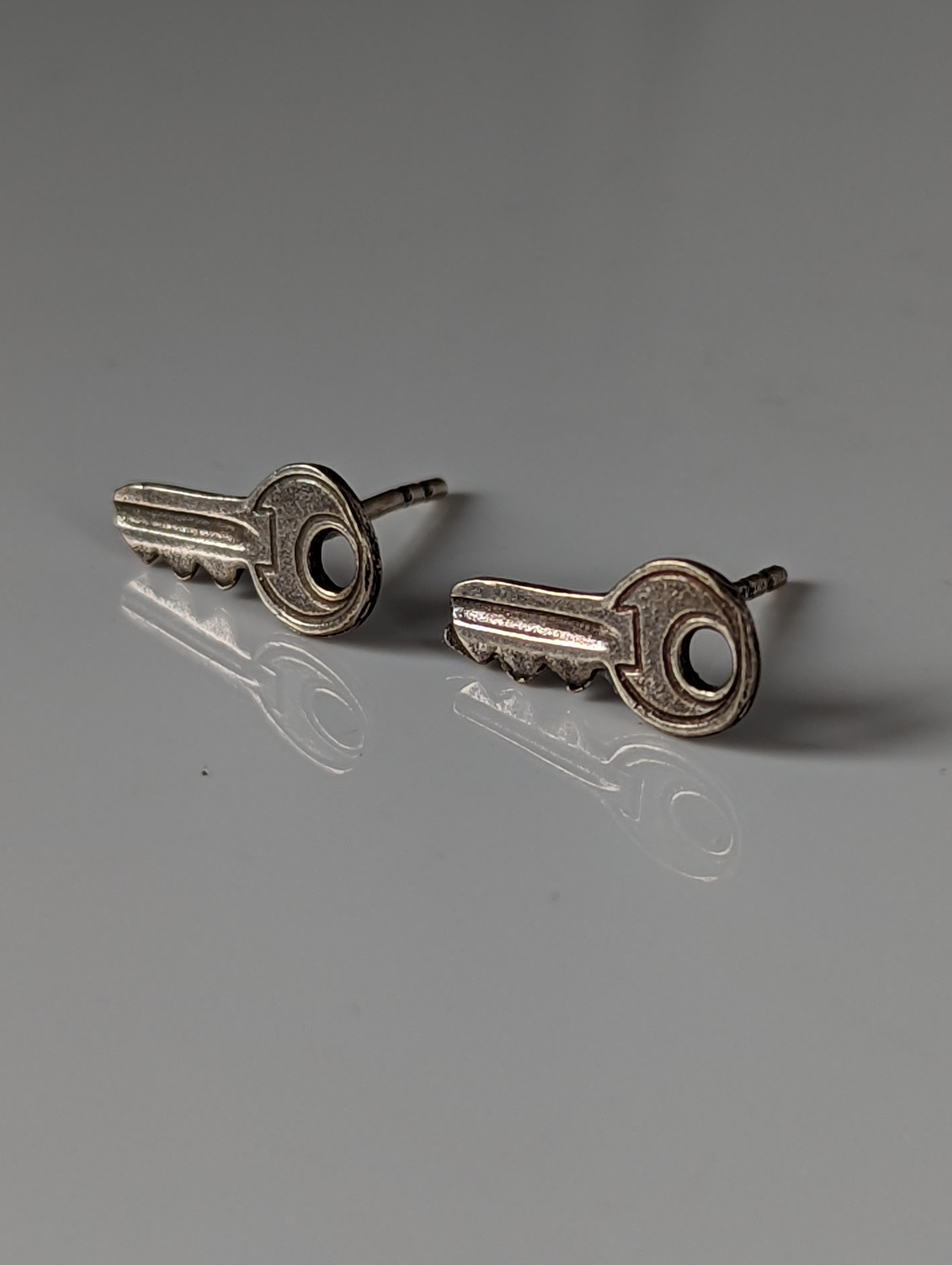 Silver Steed Key Stud Earrings