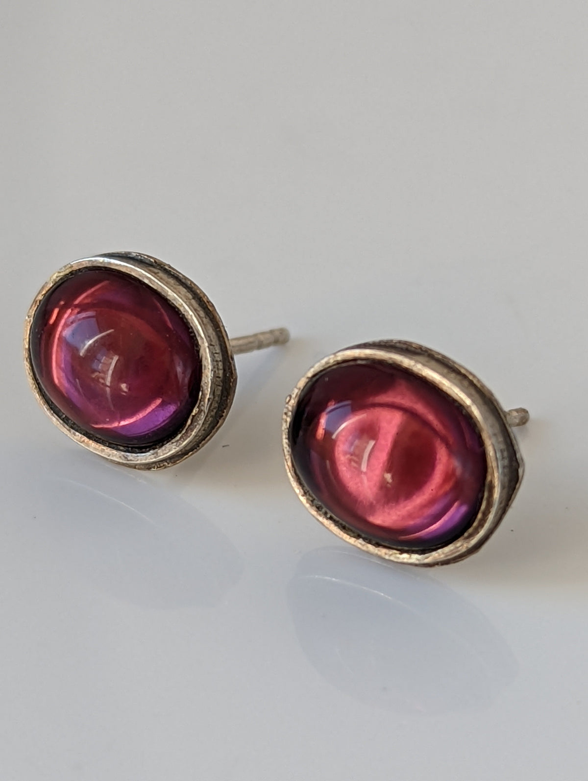 Silver Steed Purple Ovals Stud Earrings