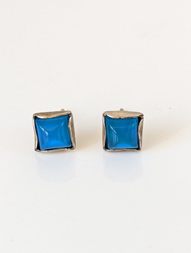 Silver Steed Square Coloured Stud Earrings