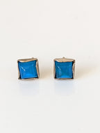 Silver Steed Square Coloured Stud Earrings