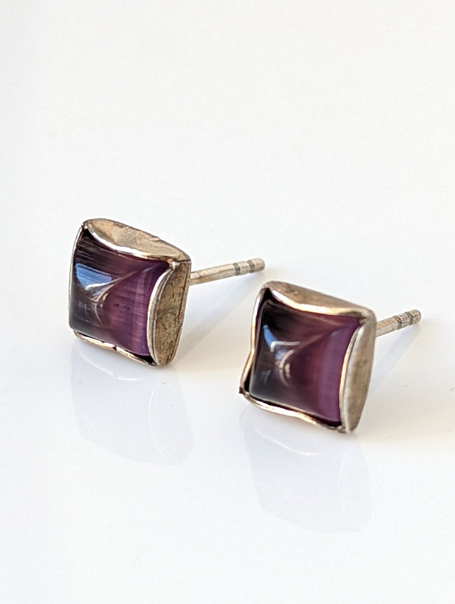 Silver Steed Square Coloured Stud Earrings